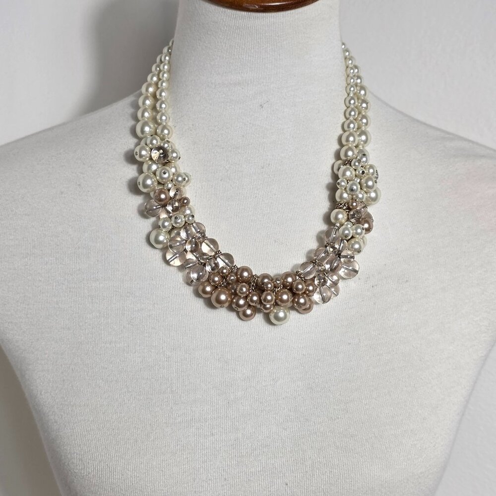 Vtg. Talbots Multi-Strand Faux Pearl Cluster Necklace Cream & Frosted Pearls